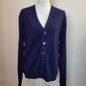 Vintage Navy Blue V-Neck Cardigan Sweater Unisex 1970s
